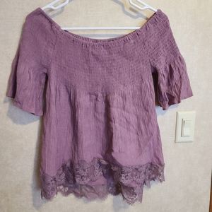 E M purple stretch short top sz S